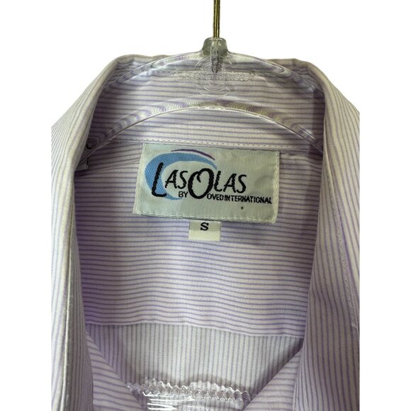 Vintage Las Olas Embroidered Butterfly & Floral Striped Button-Up Shirt Small Pu - Picture 5 of 12